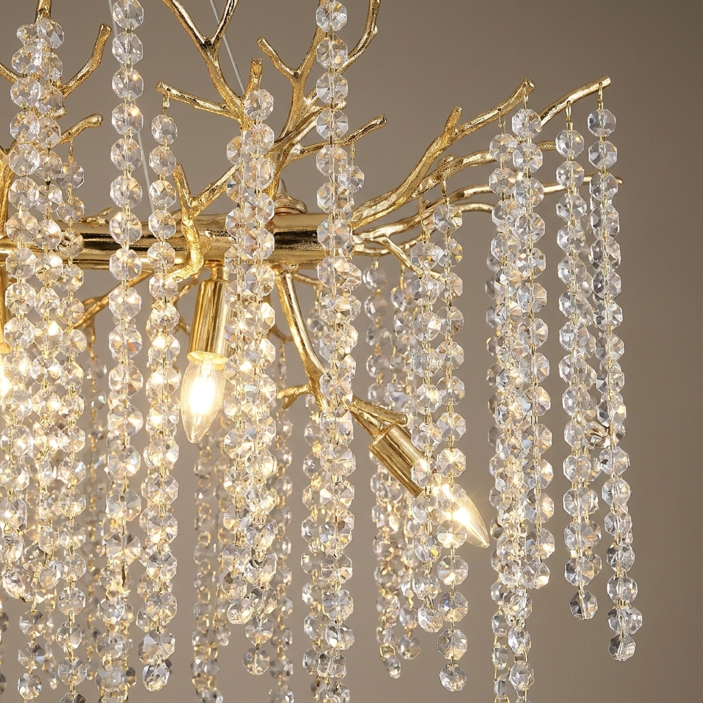 Liora Crystal Cascade Chandelier, crystal strand detail