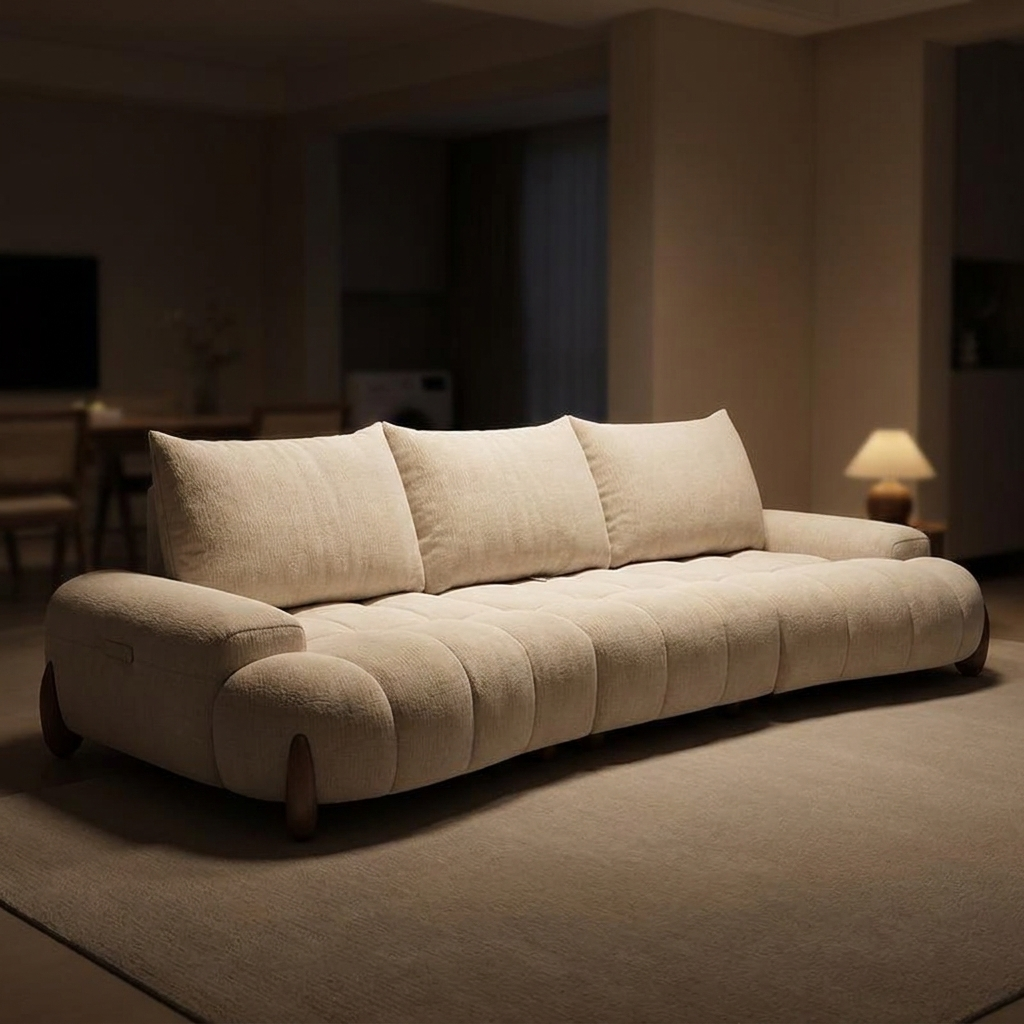 Devon sofa, lit at night