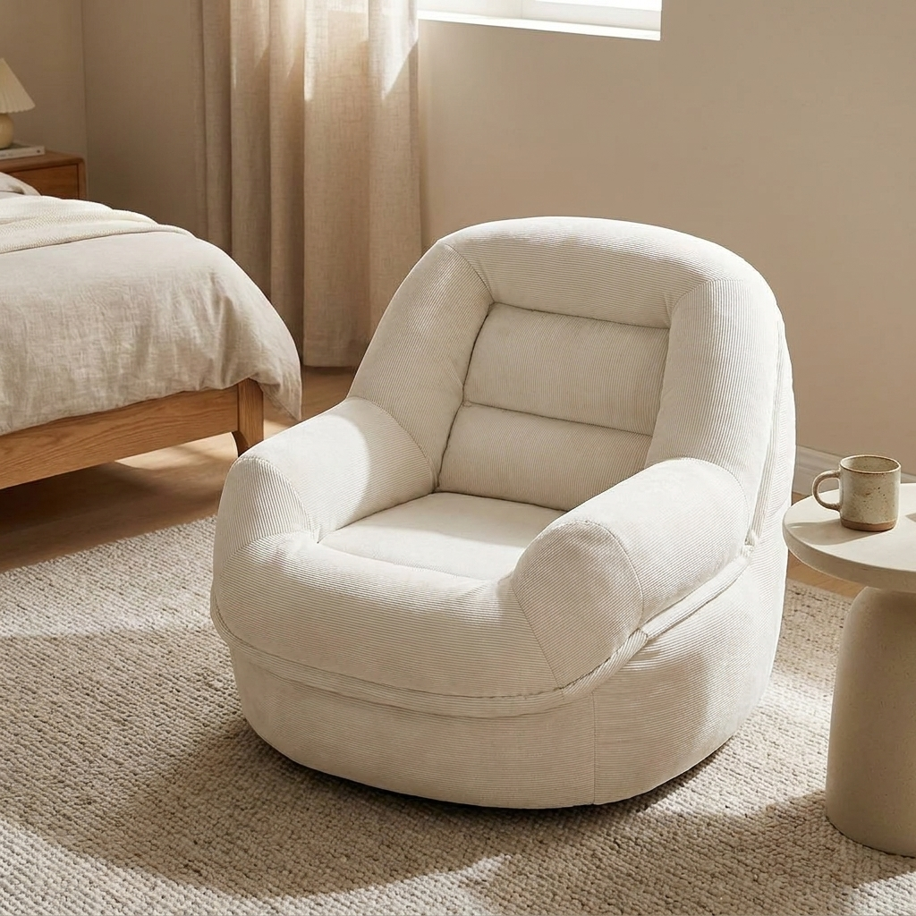 Divan floor lounge chair styled in a bedroom