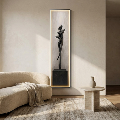 Drift backlit wall art panel styled in a living room
