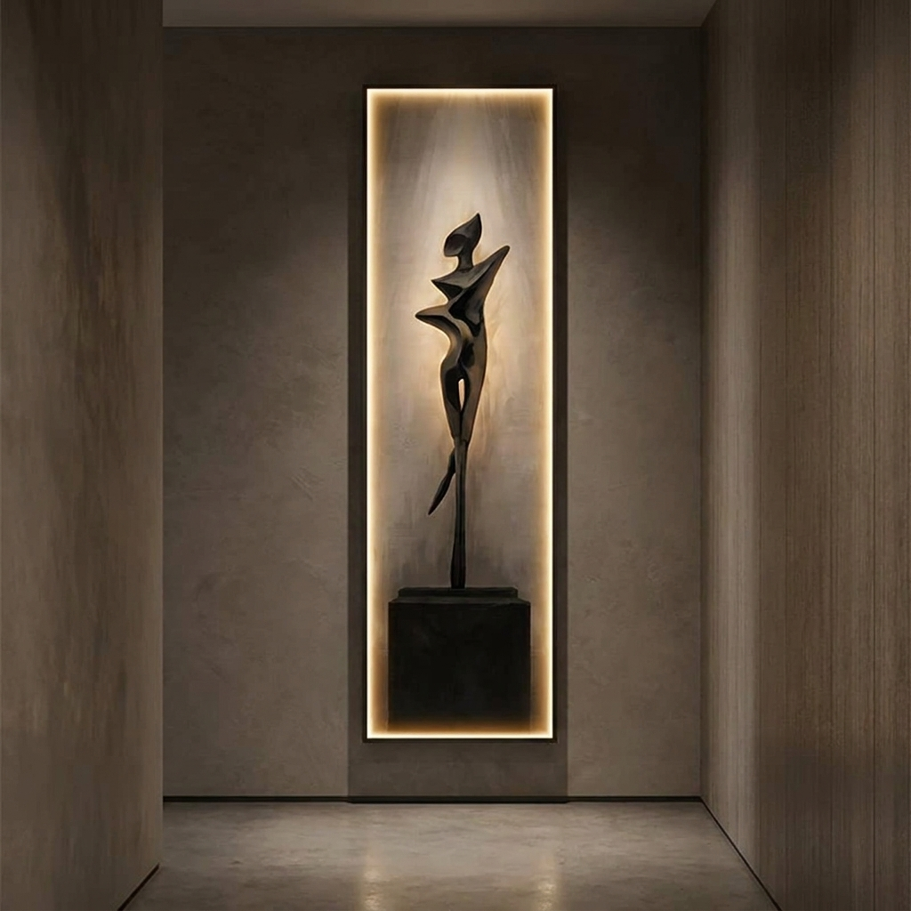 Drift backlit wall art panel, lit at night
