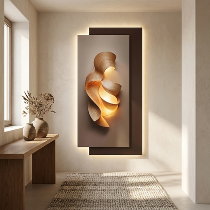 Dune backlit wall art panel styled in a entry