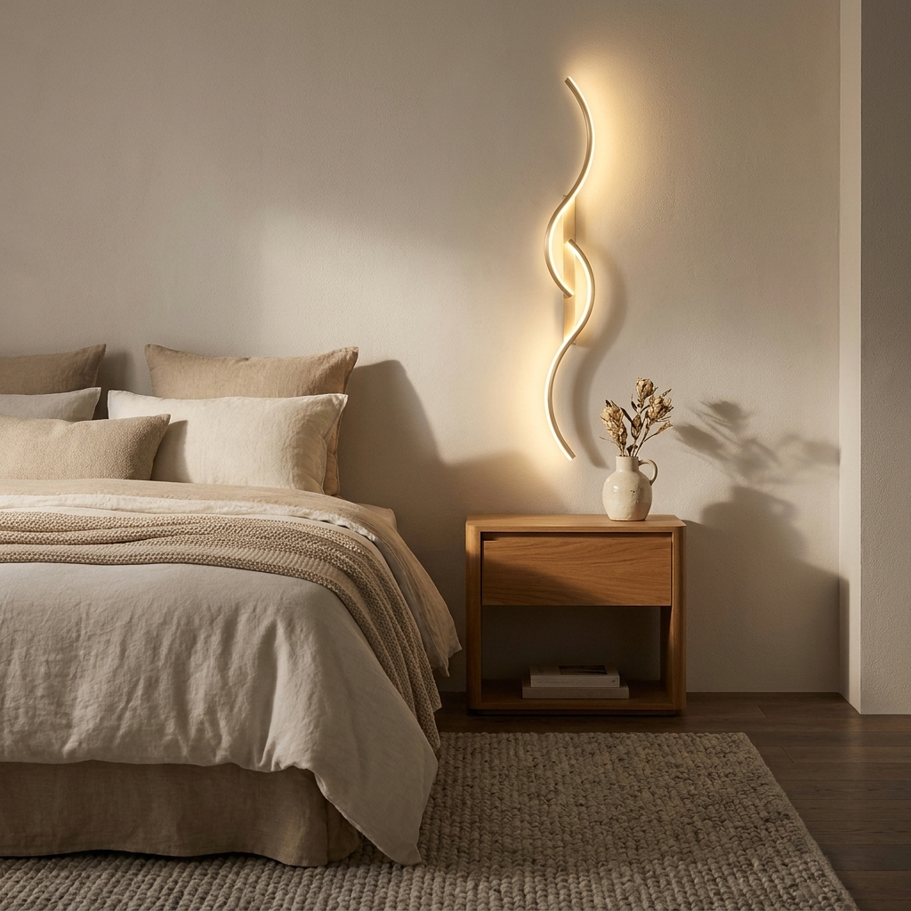 Eclipse wall sconce styled in a bedroom