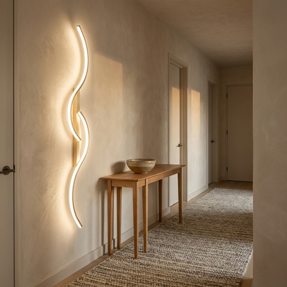 Eclipse wall sconce styled in a hallway