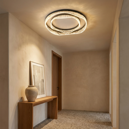 Elara flush ceiling light styled in a hallway