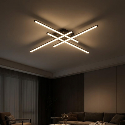 Fenwick flush ceiling light, lit at night