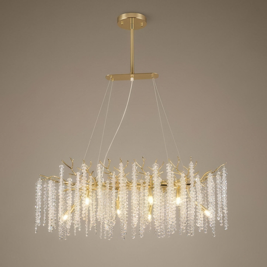 Liora Crystal Cascade Chandelier, long, in gold