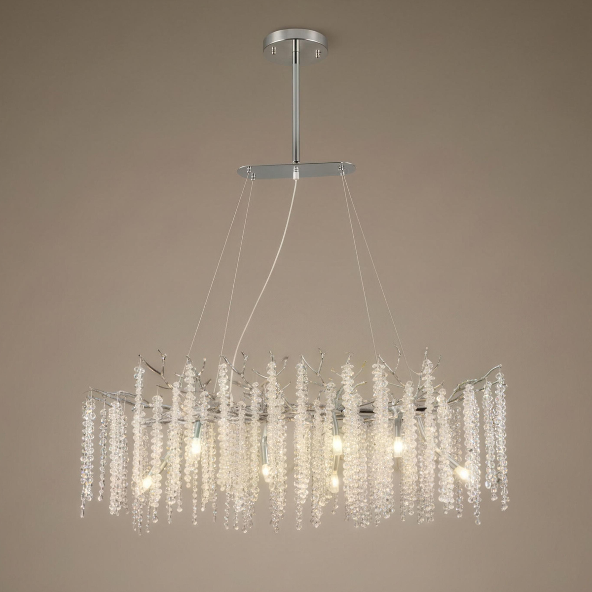 Liora Crystal Cascade Chandelier, long, in silver