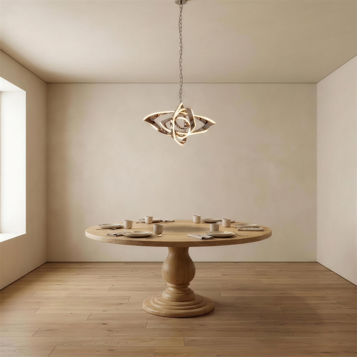 Calix Art Pendant above a round dining table