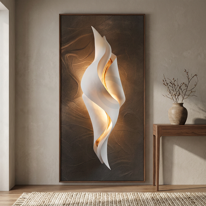 Finch backlit wall art panel styled in a entry