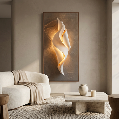 Finch backlit wall art panel styled in a living room