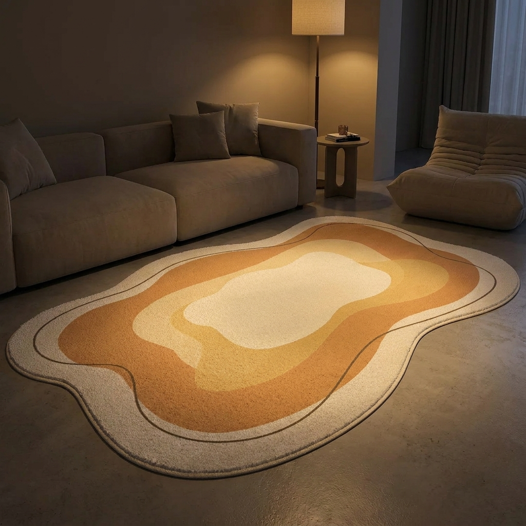 Florin rug, lit at night
