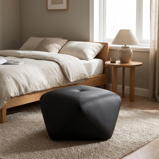 Halsey stool styled in a bedroom