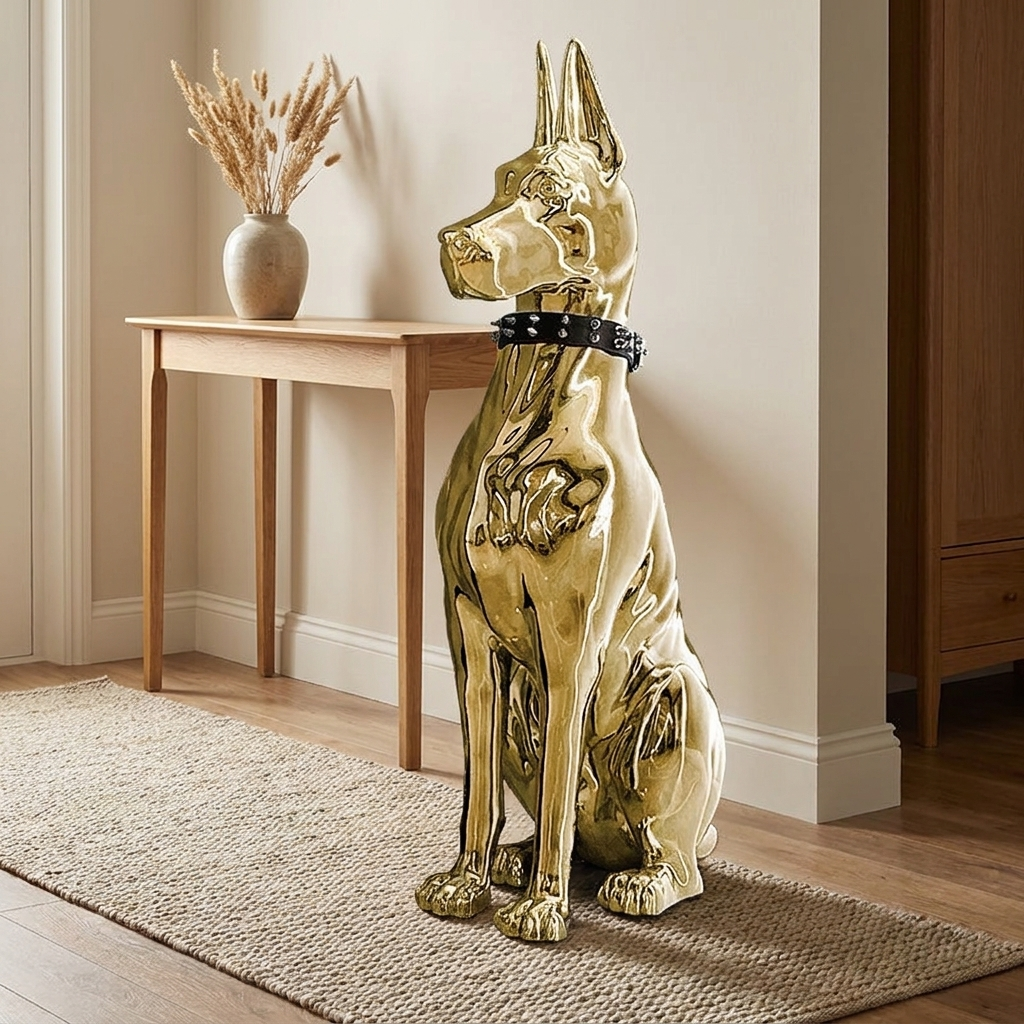 Hound sculpture styled in a entry
