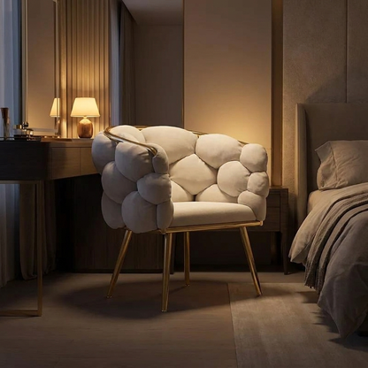 Ines vanity chair, lit at night
