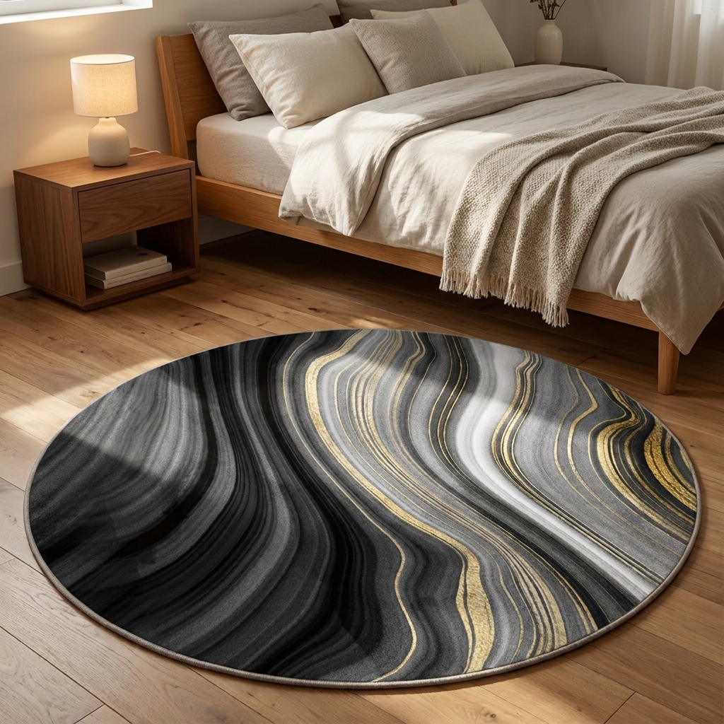 Isadora rug styled in a bedroom