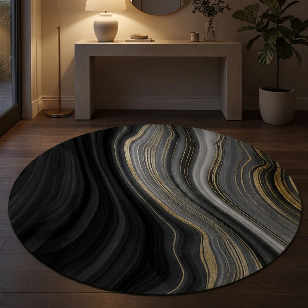Isadora rug, lit at night