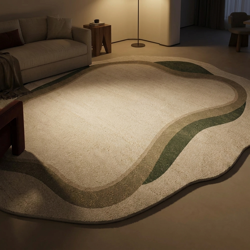 Isola rug, lit at night