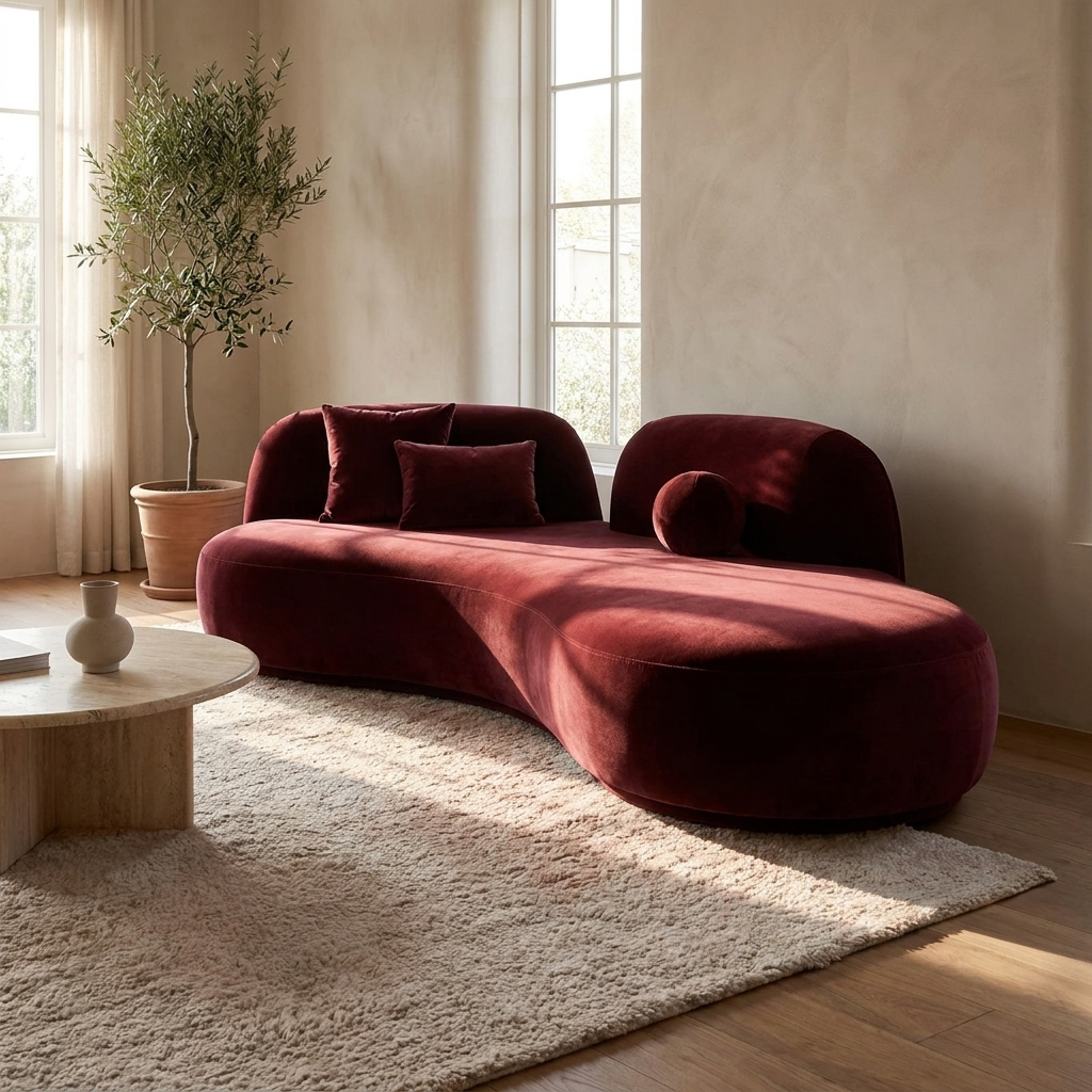 Isolde curved sofa styled in a living room