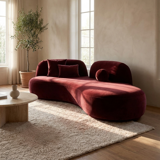 Isolde curved sofa styled in a living room