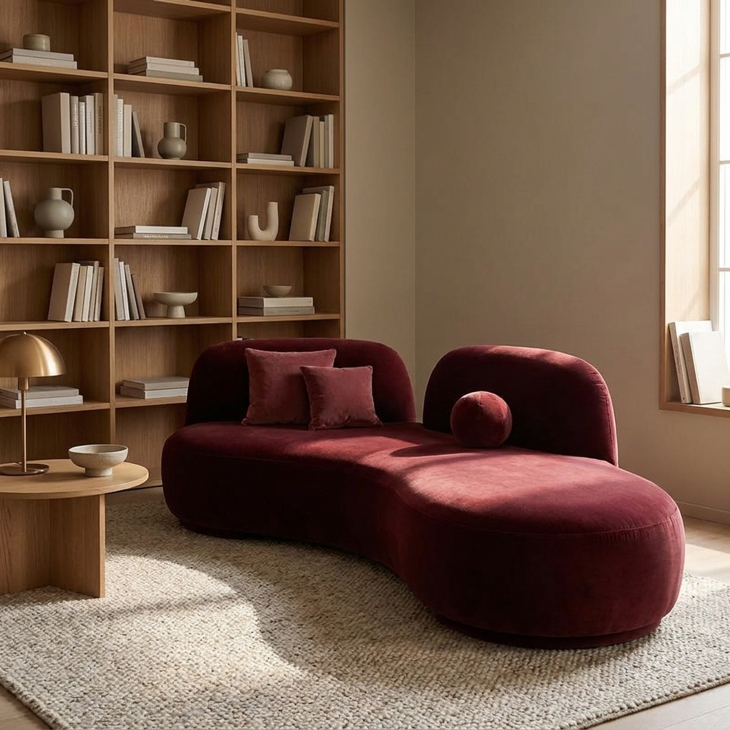 Isolde curved sofa styled in a study