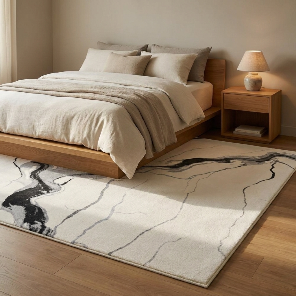 Kona rug styled in a bedroom