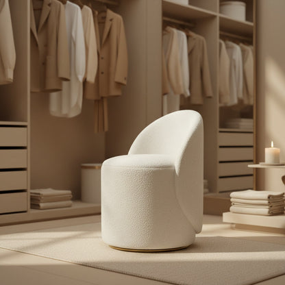 Fleece Vanity Stool styled in a dressing room