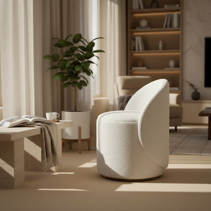 Fleece Vanity Stool styled in a living room corner