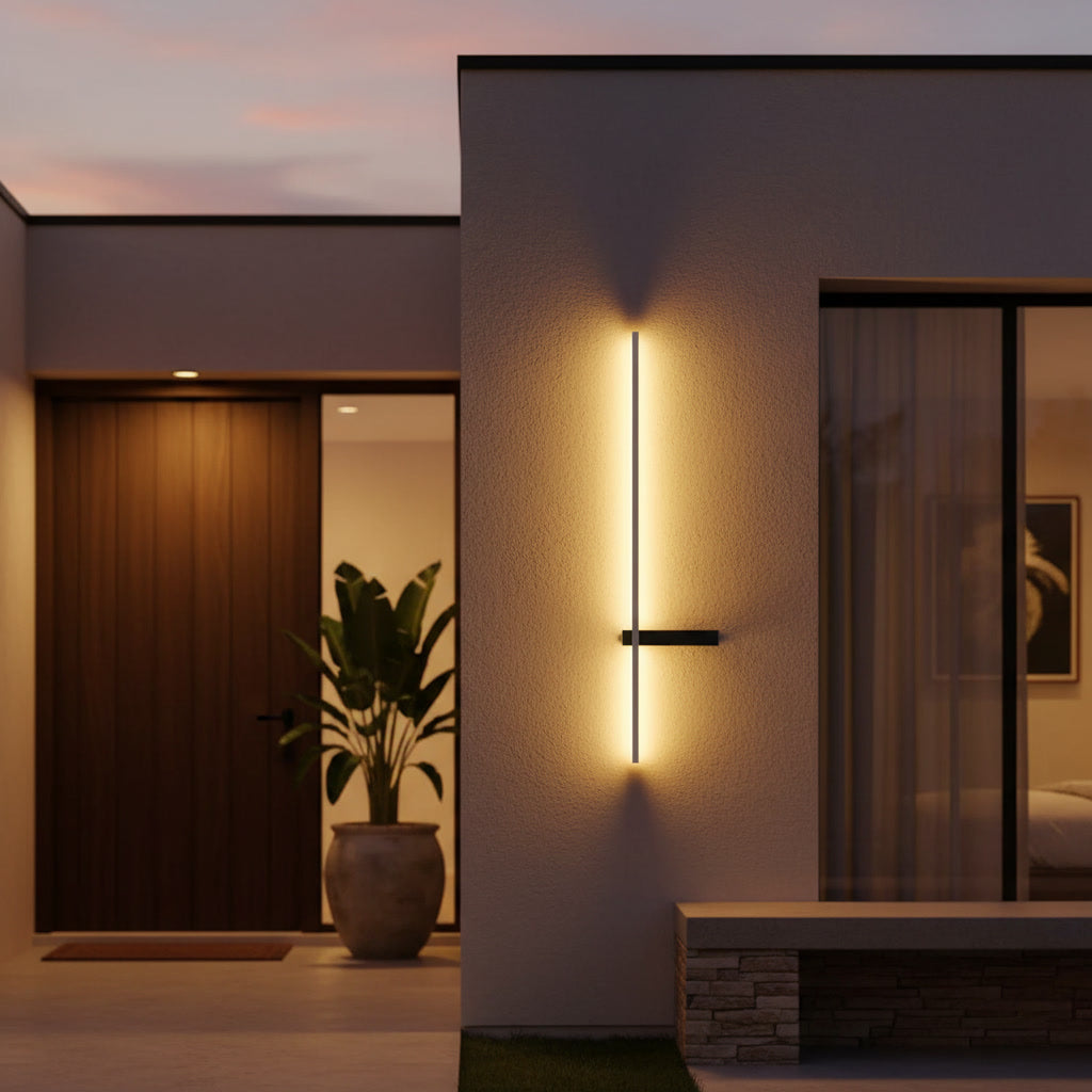 Solstice Linear Sconce styled at a modern house entrance