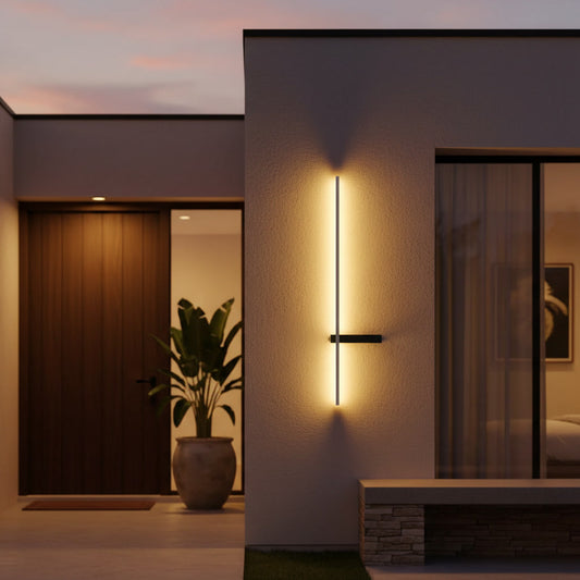 Solstice Linear Sconce styled at a modern house entrance