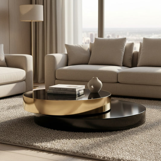 Aria Rotating Coffee Table - styled in a living room