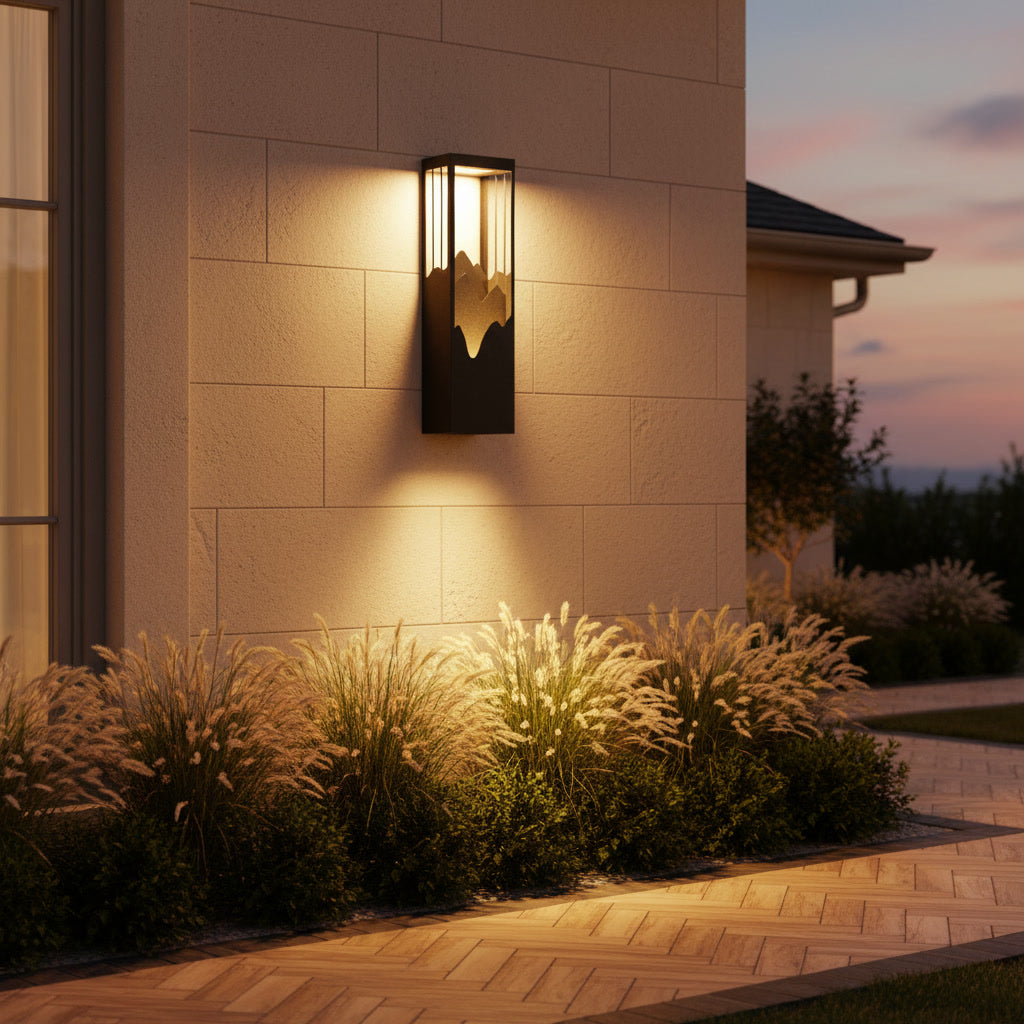 Cascade Outdoor Sconce - styled on a garden entrance wall