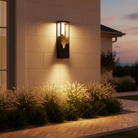 Cascade Outdoor Sconce - styled on a garden entrance wall