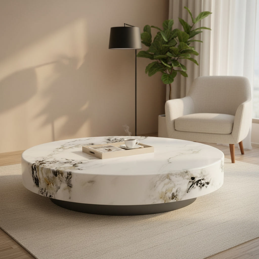 Alba Marble Coffee Table styled in a sitting area