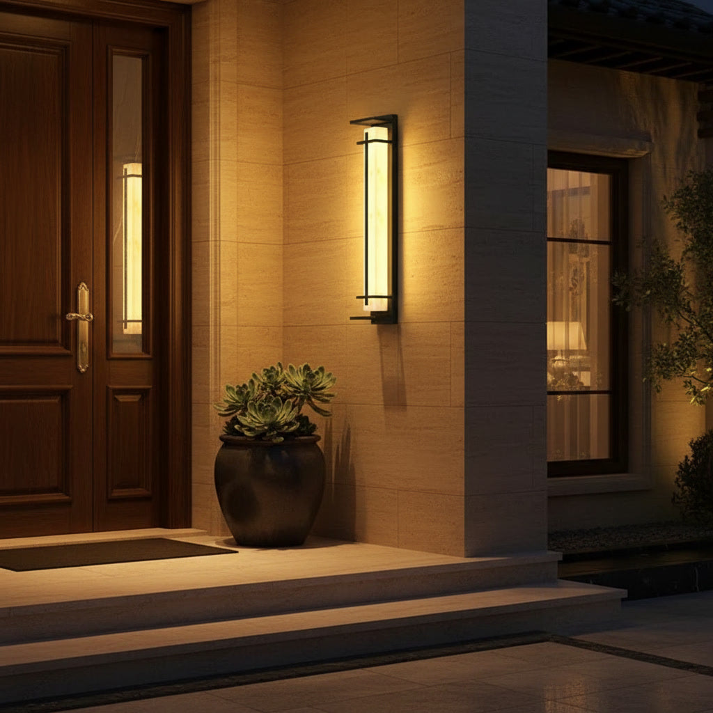 Halcyon Wall Sconce styled at a home entrance