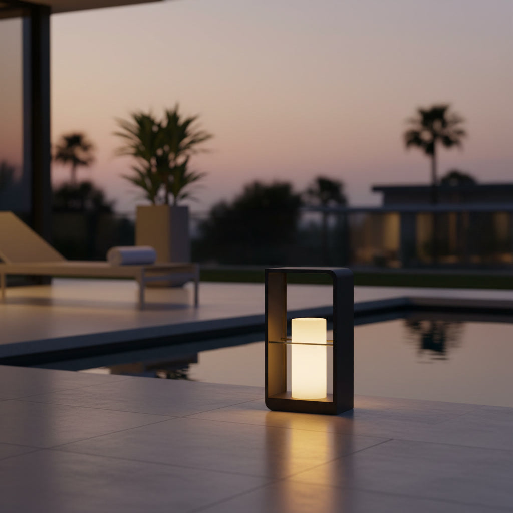 Halcyon Lantern styled by a poolside