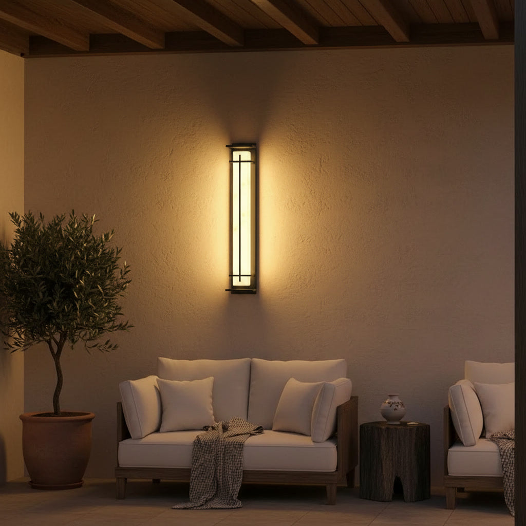 Halcyon Wall Sconce styled on a patio