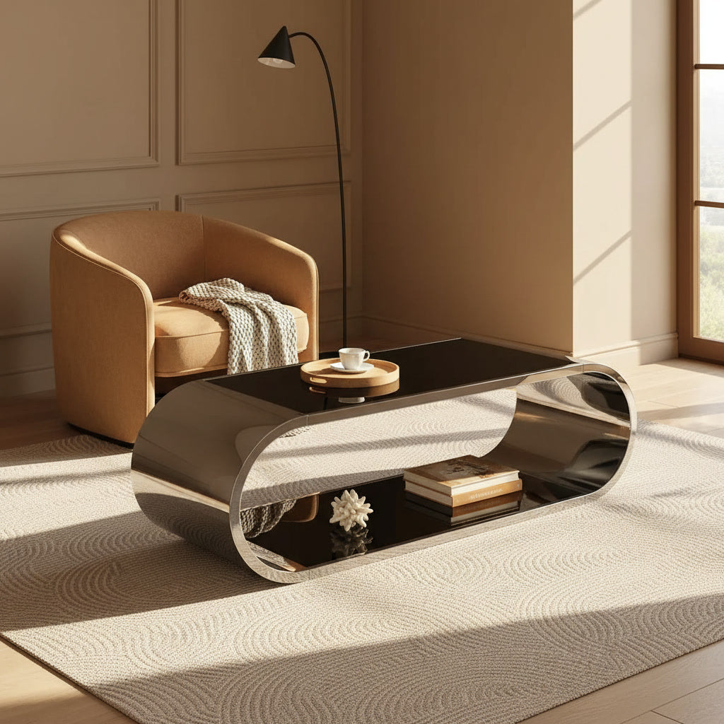 Onyx Coffee Table styled in a reading den