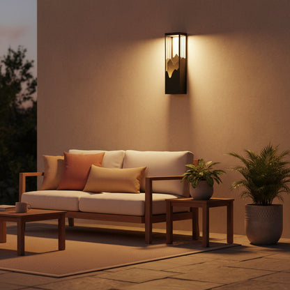 Cascade Outdoor Sconce - styled on a patio lounge