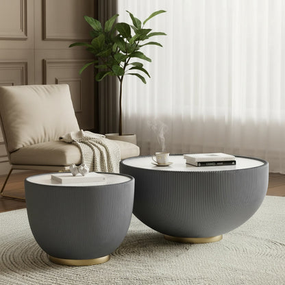 Halo Nesting Tables styled in a reading nook
