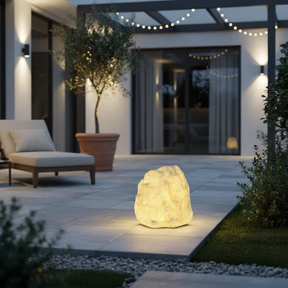 Cairn Stone Lamp - styled on a patio