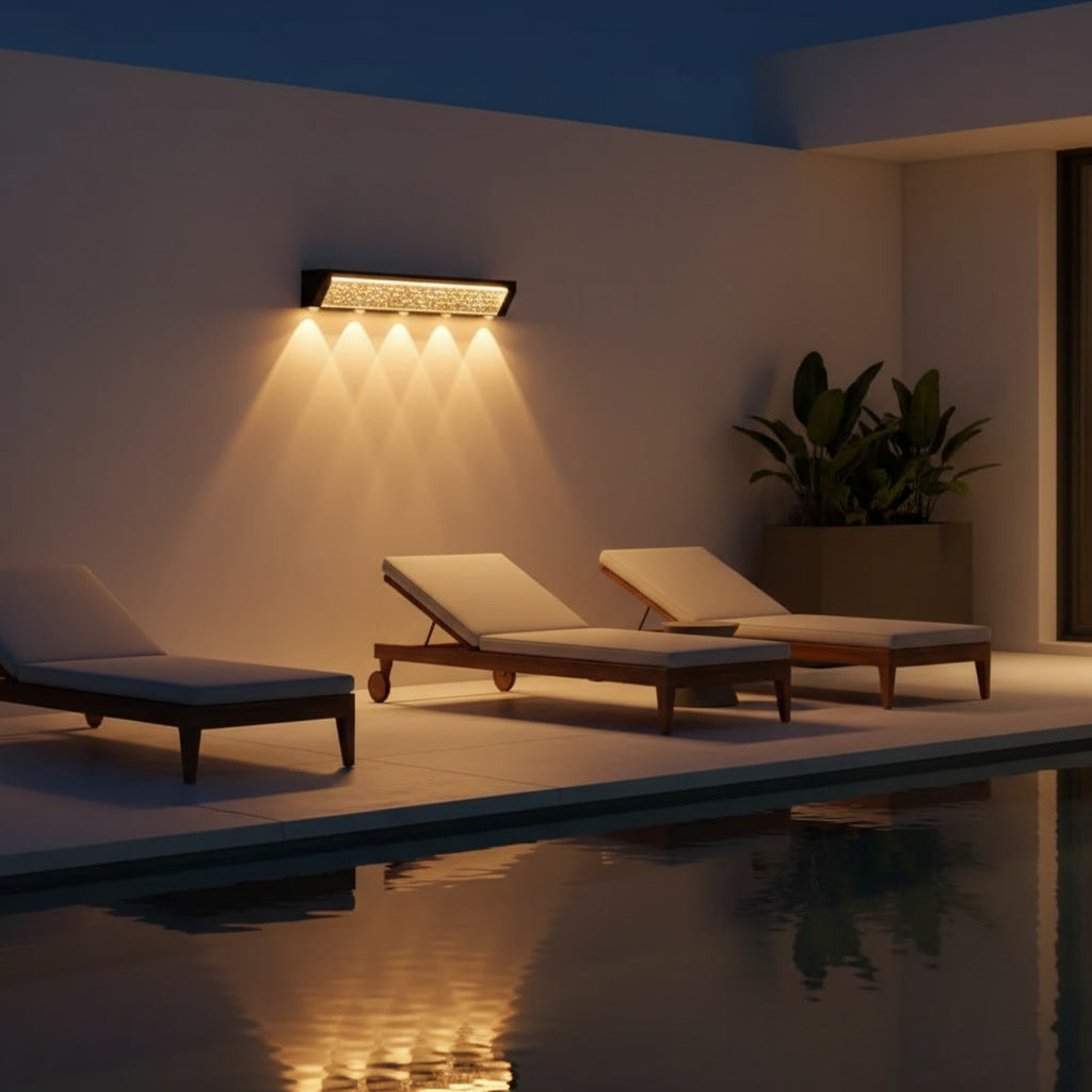 Solis Wall Wash styled on a poolside terrace