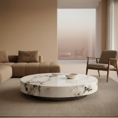 Alba Marble Coffee Table styled in an open-plan living space
