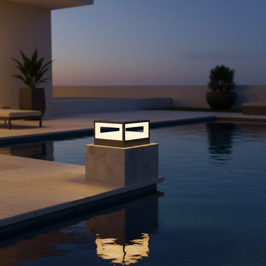 Solara Pillar Light - styled at a poolside pillar