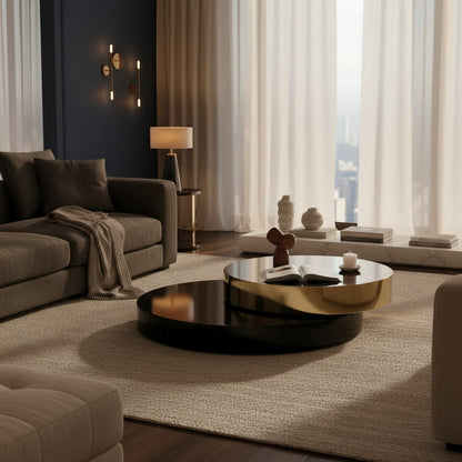 Aria Rotating Coffee Table - styled in an evening living room