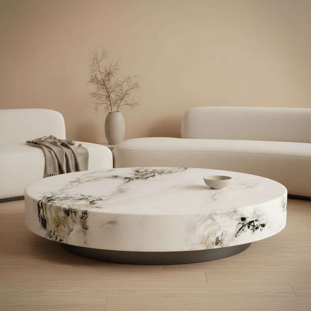 Alba Marble Coffee Table styled in a minimalist apartment