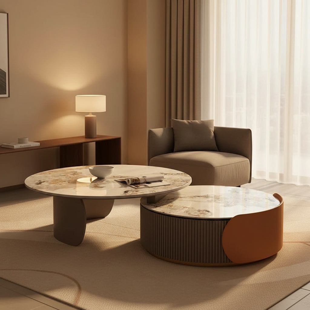 Solene Nesting Tables styled in a reading nook