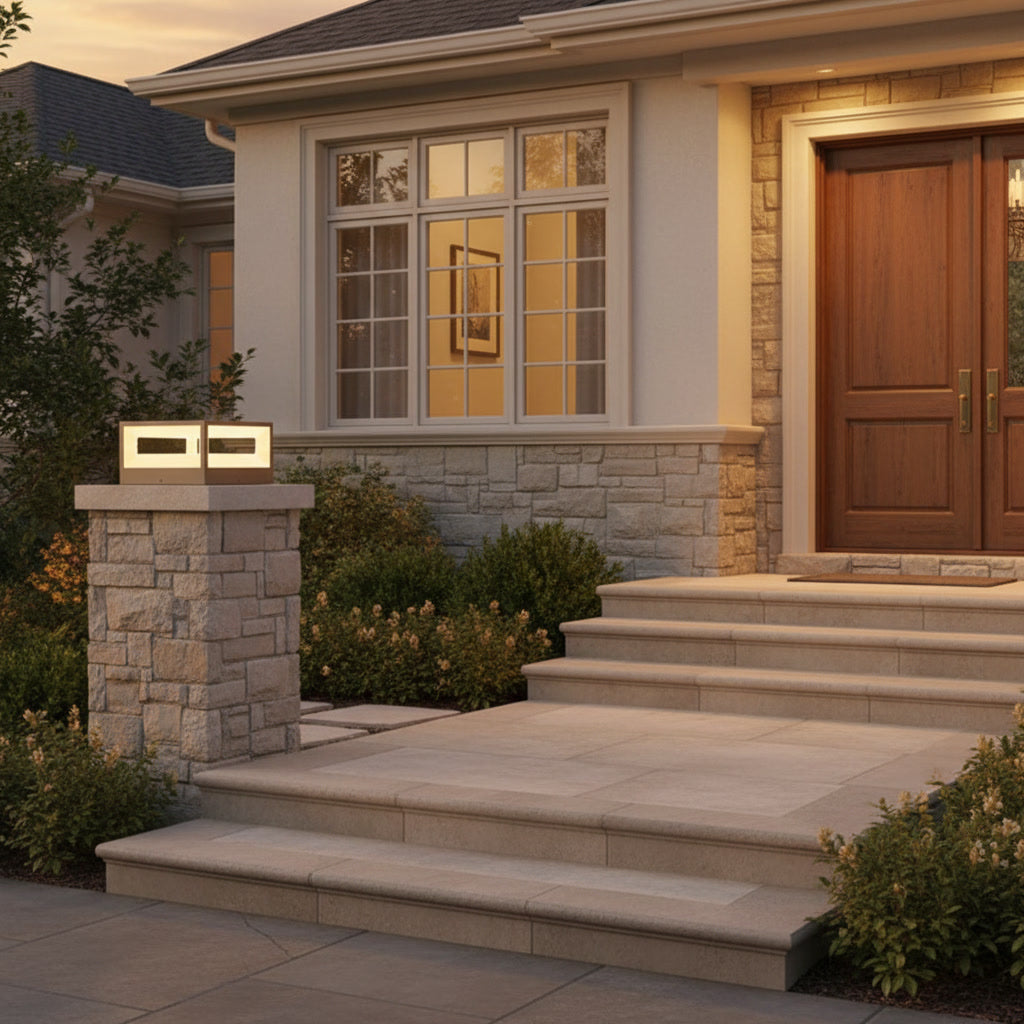 Solara Pillar Light - styled at a house entrance