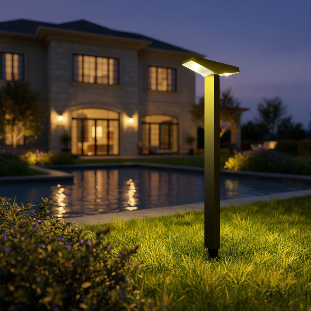 Solene Path Light styled by a backyard pool