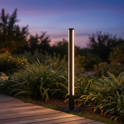 Pharos Bollard Light styled in a garden terrace
